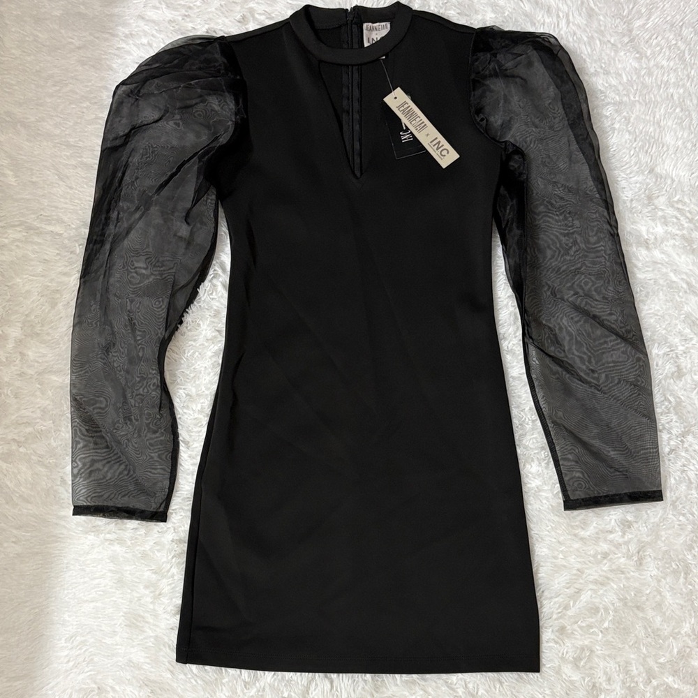 NWT Jeannie Mai X I.N.C. International Concepts Black Mesh Sleeve Keyhole Dress